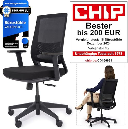 VALKENSTOL M2 Bürostuhl Ergonomisch Testsieger mit individuell konfigurierbarer Armlehne ohne Kopfstütze für maximale Bewegungsfreiheit - bequemer Schreibtischstuhl für Büro und Home Office Chair
