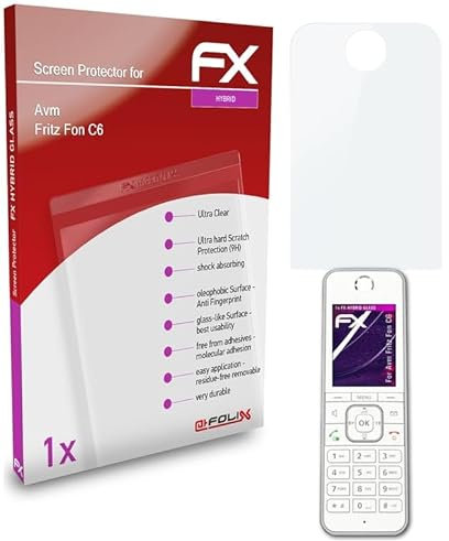 atFoliX Glasfolie kompatibel mit Avm Fritz Fon C6 Displayfolie, 9H Hybrid-Glass FX Schutzpanzer Folie