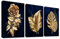 3 Panels Mit Rahmen Leinwand Bilder Goldene Rosen Blätter Bild auf Leinwand Malerei Poster Wandbilder Wanddeko Wohnzimmer Schlafzimmer Dekorationen Bereit zum Aufhängen 150x70cm (20x28x3pcs)