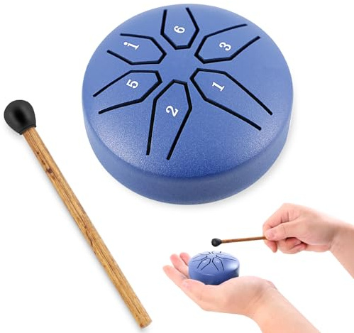 EASTROCK Mini-Stahlzungentrommel 3 Inch 6 Notes Handpan-Trommel MarineBlau | Geeignet für Anfänger,Erwachsene,Profi-Künstler.Mini Stahltrommel, Trommel Hammer, Buch.