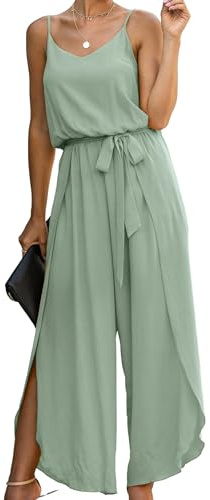 ASOMI Jumpsuit Damen Sommer Lang: Sexy Cocktail Elegant Mode Gürtel Overall Hochzeit Hawaii Urlaub Strand V-Ausschnitt Hosenanzug Business Baggy Festlich Spaghettiträger Outfit 84Lichtgrün XL