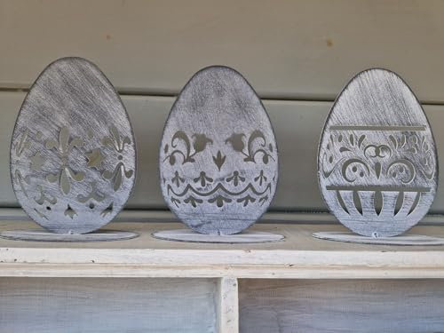 Osterdeko Ostereier Metall Aufsteller 3 er Set 11,5x6xH15cm