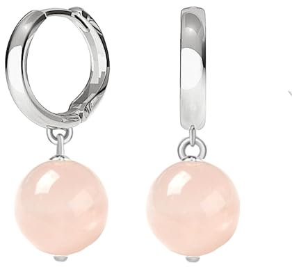 Silber Ohrringe Mit Rosa Rosenquarz - Edelstein Creolen Mit Natursteinen für Damen Mädchen - Hypoallergene Kreolen