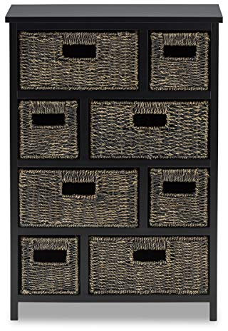 Tetbury Large Basket Storage Unit | Chest of Drawers with 8 Baskets (56W x 80H x 34D cm), Assembled Bedroom Hallway Bathroom Furniture (Black-BW)