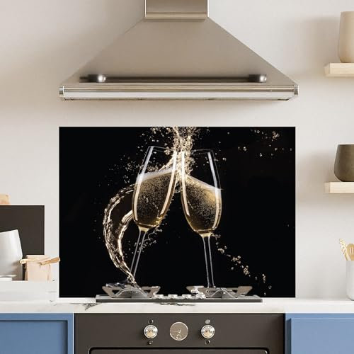 Premium (w)90cm x (h)65cm Champagne Flute Glass 6mm Kitchen Splashback Heat Resistant Toughened Polished Edges - Back Splash Back Coloured Hob Painted Tempered Splashback