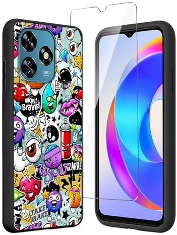 LYZXMY Funda para Oukitel C51 (6.8) + Protector de Pantalla Vidrio Templado Película Protectora - Negro Carcasa Silicona TPU Suave Caso Case - Monster