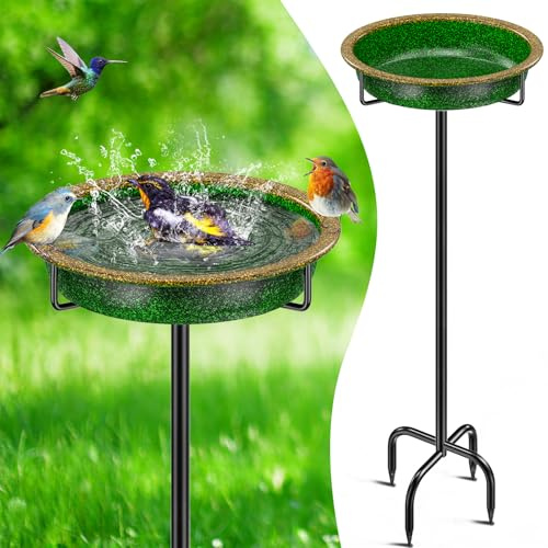 YALINKA 96,5 cm große Metall-Vogeltränke und -futterspender, abnehmbare Dekoration, Spa-Vogelfutterstation für Garten und Terrasse