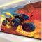 Tapete Wandbild 3D Fototapete Cartoon-Monstertruck-Flamme Rot Vliestapete Wandtapete Foto für Modernes Design der Fernseh Hintergrund Wand-Kunst-Deko, 300x210 Cm