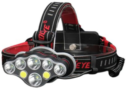 Riloer Torcia frontale ricaricabile, impermeabile, a LED, con luci di avvertimento rosse, torcia leggera a mani libere con 8 modalità di illuminazione per interruzioni di corrente, emergenza, corsa,