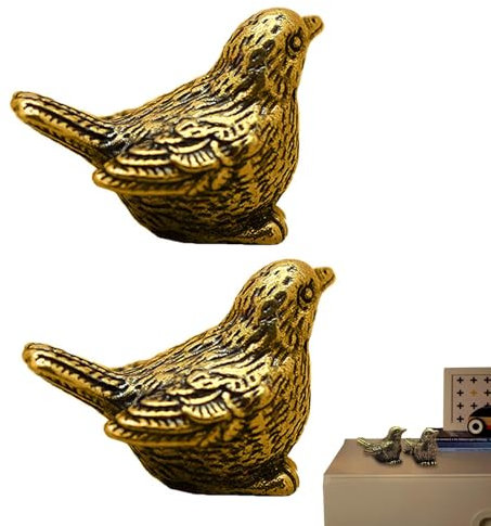 Generisch Messing-Spatz-, Messing-Vogelstatue - 2 Stück Messing Spatz Miniaturfiguren | Vintage Ornamente Kupfer Spatz Statuen Messing Vogel Statue Retro Spatz Figuren für Regale Vintage Home Decor