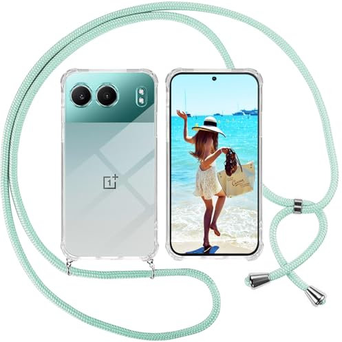 ISOI Handykette für Oneplus Nord 4 5G Hülle, Transparent Silikon Handyhülle für Oneplus Nord 4 5G mit Kette Schutzhülle - Grün