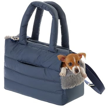 Hundetasche, Welpentasche - Tragetasche für kleinen und mittleren Hund, Katze - S - bis 5 kg, Tasche für unterwegs, Hundetrage mit Karabiner, Dog Carrier, Transporttasche, dunkelblau