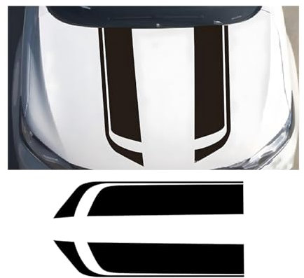 Adunsiaoto Decalcomania per Cofano Auto, Decalcomanie a Strisce Modificate, Adesivo per Cofano Auto Adesivo Decalcomania in Vinile, Autoadesivo Carrozzeria Auto Corsa Universale Decorazione(Nero)