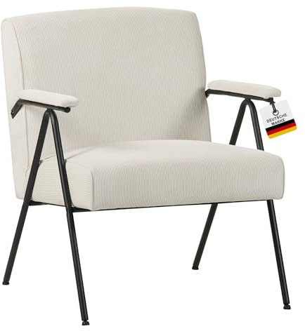 Albatros Designer Vintage Sessel Stanford, mid Century modern, hochwertiger Cord Stoff Bezug in Beige, sehr bequemer Federkern, Relaxsessel Loungesessel für Wohnzimmer, Schlafzimmer
