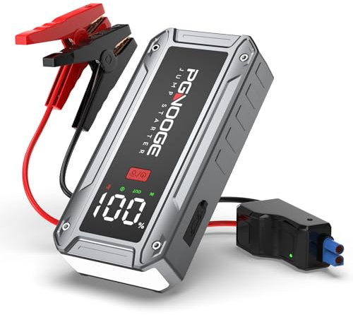 PGNOOGE 6000A 26800mAh Bosster de Batterie Voiture (Jusqu'à All d'essence / 10 L de Diesel), 12V Start Booster Batterie vehicule avec Bouton de Démarrage Forcé et Sortie USB, Grand écran LCD