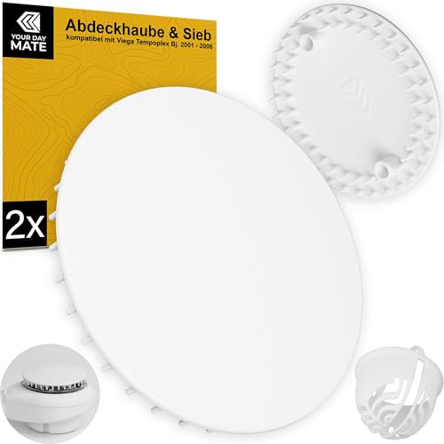 Abdeckhaube und Haarsieb für Duschabfluss, Ø 112 mm, kompatibel mit Viega Tempoplex Ablaufgarnitur ab Baujahr 2001-2006, Duschwanne Ablaufloch Abdeckung, weisser ABS ASA Abfluss Deckel, Haarfilter