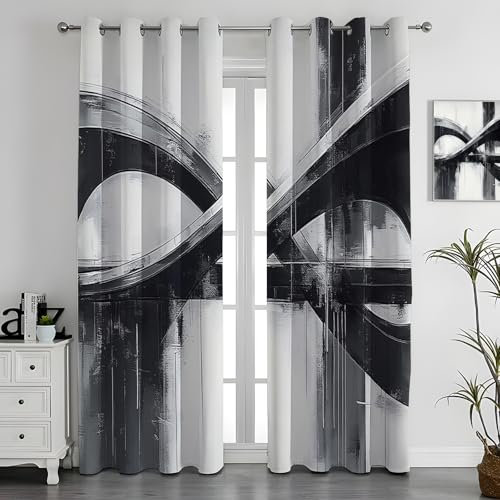 GSAEIMCT Verdunklungsvorhänge mit Ösen Vorhang, Modern Muster Blickdicht 2 Stücke Thermovorhang Kälteschutz Gardinen Wohnzimmer Schlafzimmer Vorhang, Abstrakte Schwarze Spirale, 245x140cm(HxB)