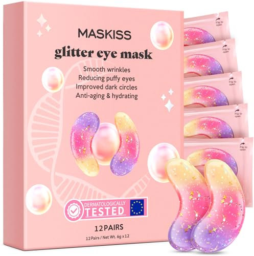 Augenpads Gegen Augenringe (12 Paar), Neue dreifarbige Glitzer-Gelpads gegen Augenringe und geschwollene Augen, Tränensäcke, Faltenentfernung, natürliche Kollagen-Selbstpflegemaske für unter die Augen