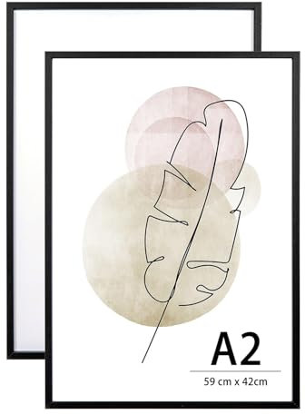 KAIWIN Bilderrahmen A2 Schwarz Holz Fotorahmen 2er Set Holzrrahmen Puzzlerahmen mit Acrylglas zum aufhängen Benutzt für Wohnzimmer, Schlafzimmer, Arbeitszimmer, für Poster und fotos