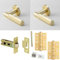 Door Handle & Latch Set Satin Brass Knurled Premium Rounded Lever Round Plain On Rose