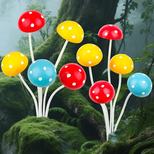 Detene 2 Stück Gartenpilze Deko Metall Pilz Bunte für Outdoor-Dekoration Lawn Ornament Dekor Pilze für Fairy Garden Pilze Garten Töpfe für Töpfe Landschaft Hof Blumentopf