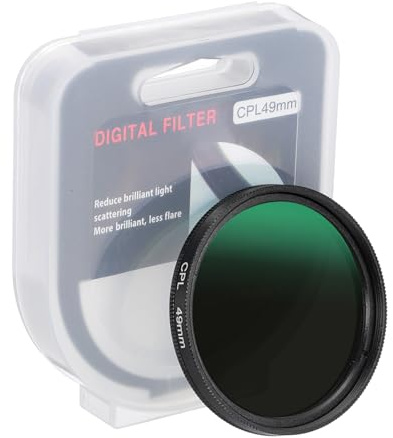 PATIKIL Filtro Polarizzatore Circolare 49mm, Filtro Obiettivo Fotocamera Vetro Ottico Sottile con Cappuccio per Fotografia Ritratto Video Vlog, Nero
