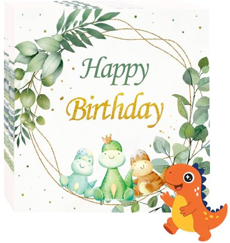 Dschungel Deko Servietten Kindergeburtstag,3-Lagig Waldtiere Servietten Geburtstag Tischdeko,36er Happy Birthday Papierservietten Dino Geburtstagsservietten für Junge Mädchen Geburtstag Party Deko