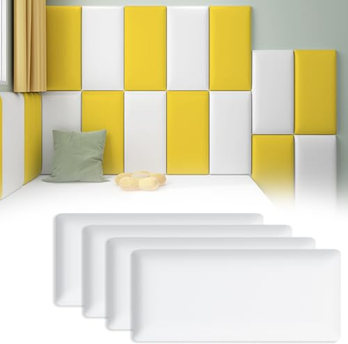 Tokenhigh Kid's Anti Collision Wall Padding, 40x20cm Upholstered Padded Wall Panels, Self Adhesive PU Leather Headboard Panels, 3D Wall Cushion, Shockproof Peel and Stick Wall Sticker(PU-White)