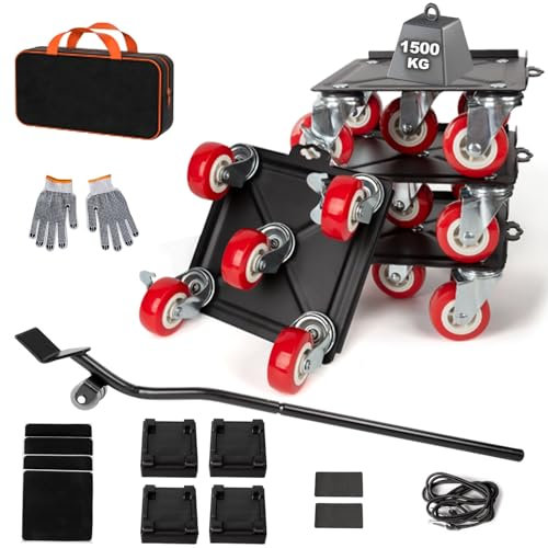 Guolich Möbelrollen Schwerlast, Möbel Transportrollen Set Möbelheber und Transportrollen für Schwere Möbe,1300kg Kapazität Profiwerkzeug zum Umzug von Möbeln,5 Räder mit Seitenschutz, Stahl Rot