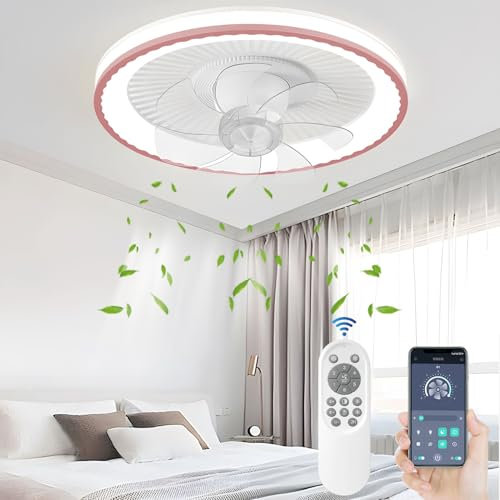 Jatwefiv Modernas Ventilador de Techo Silencioso con Luz,90W Plafon LED Techo Regulable con Mando a Distancia,Lampara Techo Ventilador para Dormitorio,Salon,Restaurante,Rosado