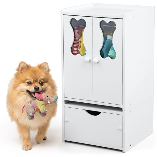 Teenyyou Small Pet Wardrobe Closet Dog Cat Cute Storage Cabinet | 22.84 x 12.99 x 12.6 Inch Tall Storage Organizer with Doors & Telescopic Rod, Fits Chihuahua Yorkie Toys Clothes Accessories