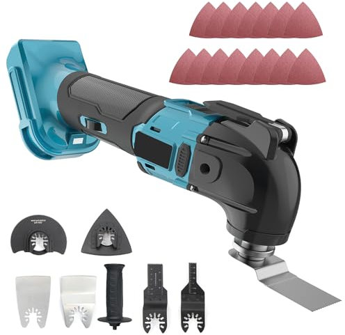 Oszillationswerkzeug Akku für Makita 18V, Bürstenlos Multitool Oszillierwerkzeug mit 22 Zubehör, 6 Geschwindigkeitsmodi, Multimaster zum Entfernen, Schaben, Schneiden (Ohne Batterie)