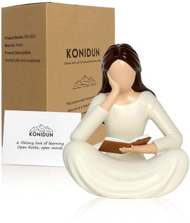 KONIDUN Abstrakte Lesedenker-Statue – modernes Buchliebhaber-Geschenk für Frauen, Geschenk für Leser, Lehrer, Absolventen, Bibliothekare, ästhetische Skulptur aus Kunstharz für Bücherregale, Heimbüro