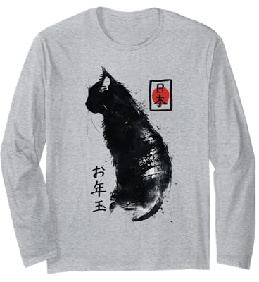 Japanese Ink Japan Lover Anime Manga Black Cat Ink Japan Cat Langarmshirt