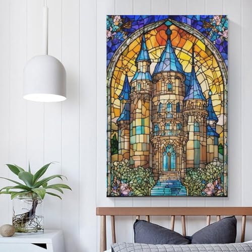 Stained Glass Castles Posters Art Print Wall Photo Paint Poster Hanging Picture Family Decor Decor Supplies Home Party Decor Supplies 08x12inch(20x30cm)