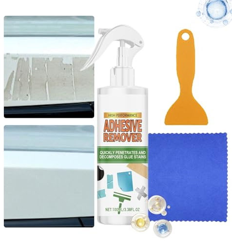 Aufkleberentferner – Kit mit 100 ml zum Entfernen von klebrigen Rückständen, zum Entfernen von Aufklebern an Windschutzscheiben und Wandtapeten | für Auto, Boden, Fliesen, Wand, Teppiche