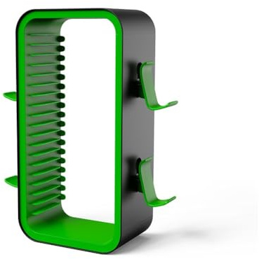 Lawnoval Torre de almacenamiento de juegos para PS5, PS4, Xbox y Switch, capacidad para 18 discos, material ABS, organizador compacto, negro, negro y verde