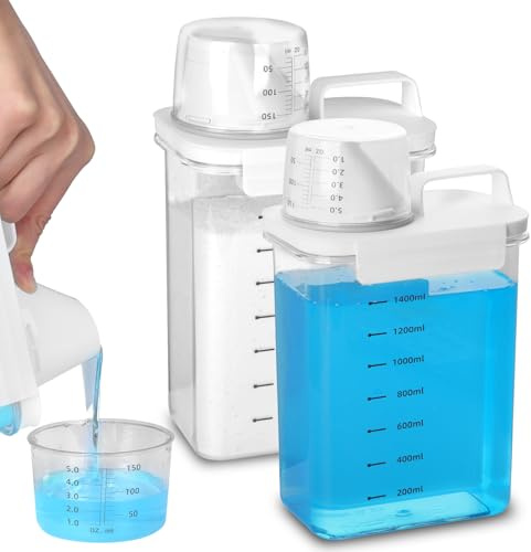 CIOXSOIO 2 Stück 1800ML Waschmittelspender mit Messbecher, Luftdichter Waschpulver Dosierer, Waschmittelbox Vorratsbehälter für Waschmittel Waschpulver, Aufbewahrungsbox für Zucker Müsli Hundefutter