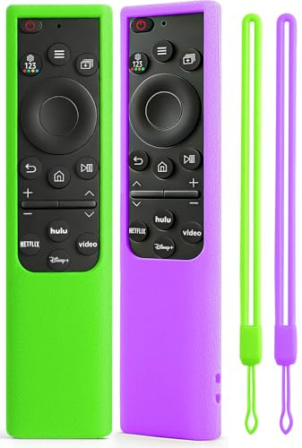 2 Pack Silicone Remote Cover for Samsung Smart TV Remote, Glow in The Dark Protective Case Compatible with BN59-01357 BN59-01385 BN59-01265A Remote, Anti-Slip Shockproof Sleeve(Glow Green&Glow Purple)