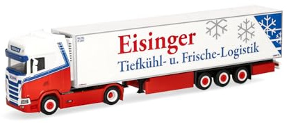 Herpa LKW Modell Scania CS 20 HD Kühlkoffer-Sattelzug Eisinger, Miniatur im Maßstab 1:87, Sammlerstück, Made in Germany, Kunststoff