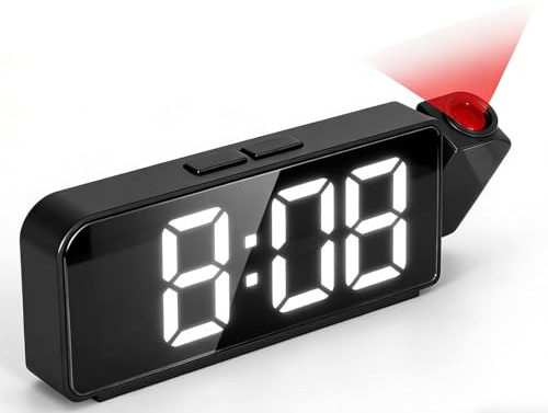 AONAT Projektionswecker für Schlafzimmer, Projektionswecker Nachttisch, Digitalwecker mit großer 7 LED-Anzeige, Digitaluhr mit 180° Projektor, USB-Ladegerät, Dimmer, Schreibtisch Wand Deckenuhr