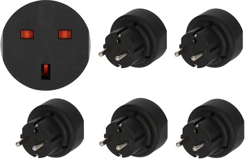 Brennenstuhl Reisestecker/Reiseadapter (Reise-Steckdosenadapter zum Anschluss elektrischer Geräte mit British Standard Stecksystem in Ländern mit Schutzkontakt Stecksystem) schwarz (5er Pack)