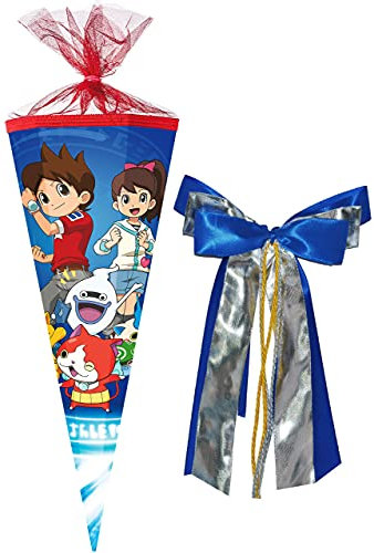 Schultüte - Yo-Kai Watch - 70 cm - rund - incl. große 3-D Effekt Schleife - Filzabschluß - Zuckertüte - Nestler - mit/ohne Kunststoff Spitze - für Jun..