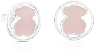 TOUS 1,4 cm Ohrringe aus Sterlingsilber für Damen mit Rosenquarz-Bärenmotiv, fein und elegant, Kollektion Camille