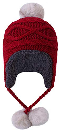 Kuyou Damen Winter Mütze Hut Ohrenschützer Trapper Warm Fellmütze (Rot)