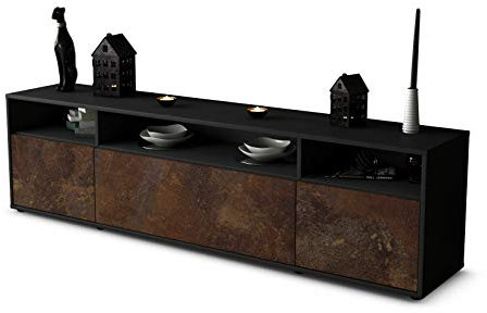 Stil.Zeit TV Schrank Lowboard Bianca, Korpus anthrazit matt, Front Industrie-Design Rost (180x49x35cm), mit Push-to-Open Technik