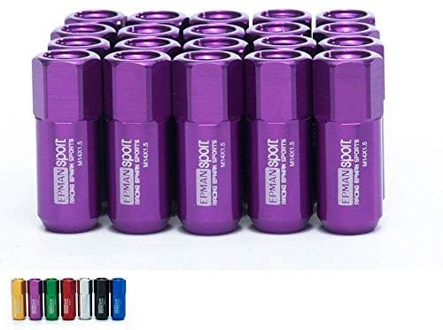 EPMAN 20pcs M14X1.5 60mm Extended Forged Aluminum Tuner Racing Lug Nut for Wheels Rims (Purple)