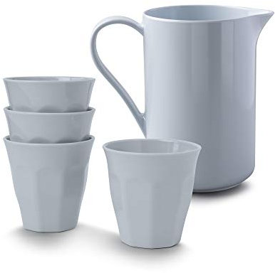 Zeal Melamine Set of 4 Americana Cups (200ml) and Pouring Jug (800ml) - Duck Egg Blue
