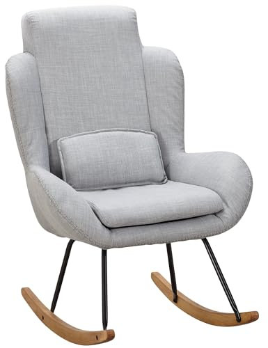 Wohnling Schaukelstuhl Capri Grau Design Relaxsessel 75 x 110 x 88,5 cm, Sessel Stoff/Holz, Schwingsessel mit Gestell, Polster Relaxstuhl Schaukelsessel, Moderner Schwingstuhl, Hochlehner