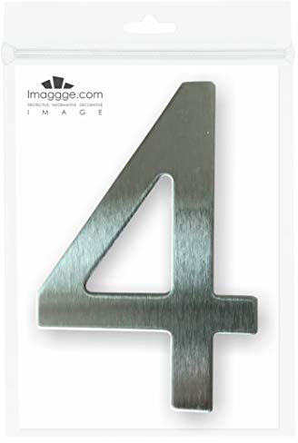 imaggge.com numero civico o appartamento in acciaio inox spazzolato, autoadesivo, altezza 7,6 cm, numero 4